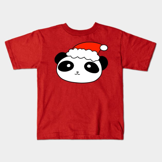 Santa Hat Panda Face Kids T-Shirt by saradaboru